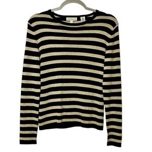 Ann Taylor Black & Gold Sparkle Stripe Sweater Cotton blend